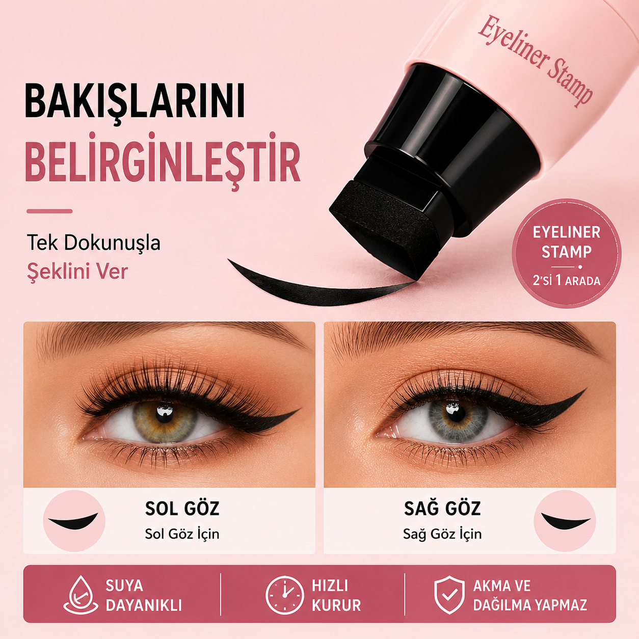 Virelya 2'si 1 Arada Suya Dayanıklı Eyeliner Damga Kalemi